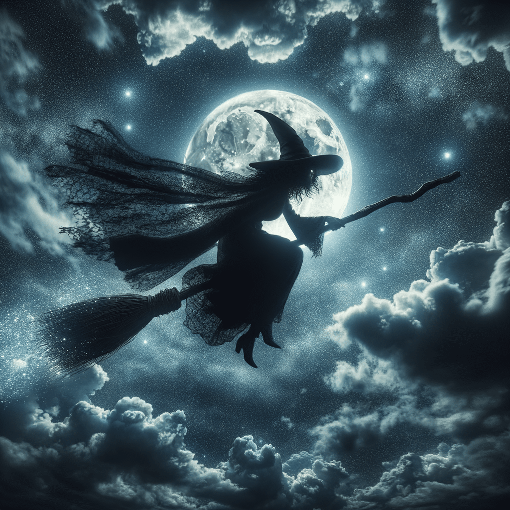 Witch flying on a broomstick