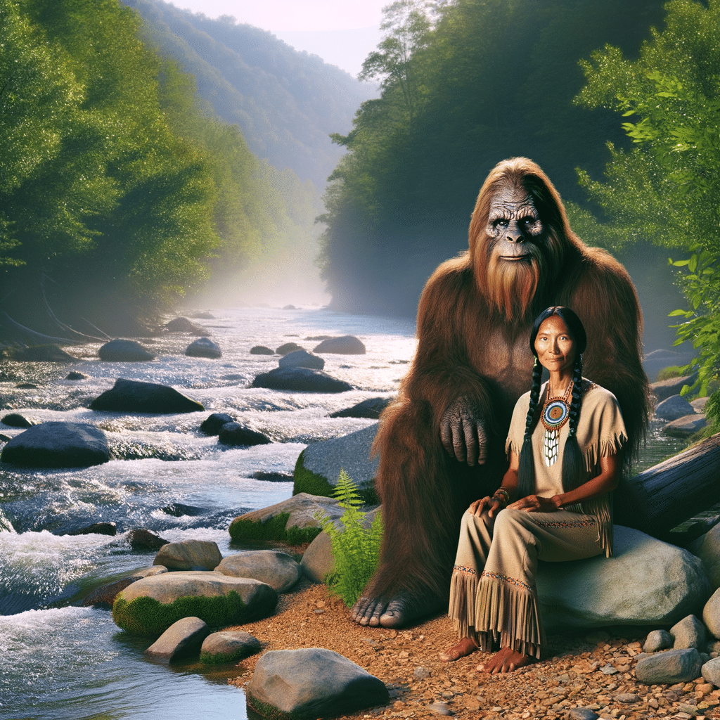 Bigfoot with Native American woman