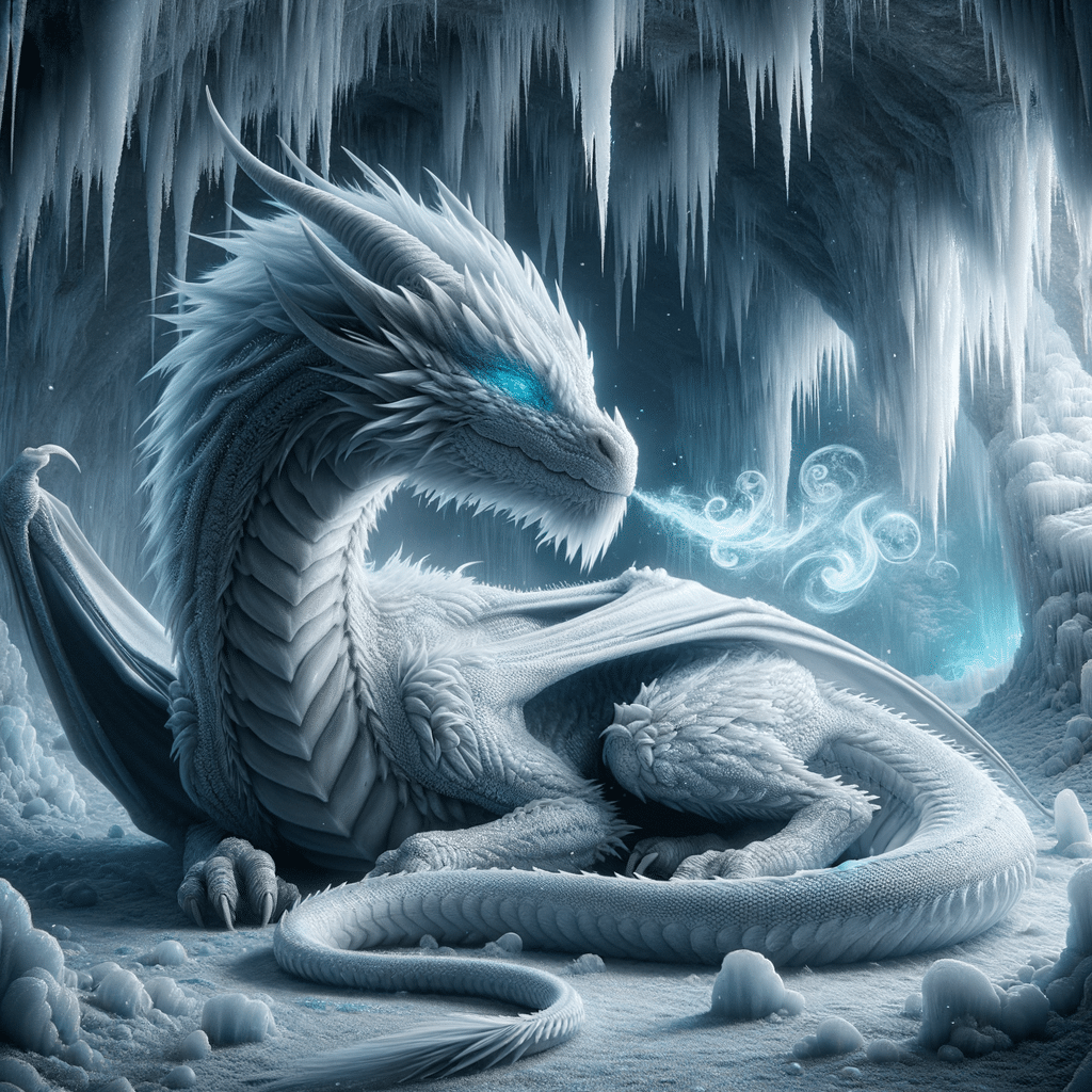 White dragon in ice lair