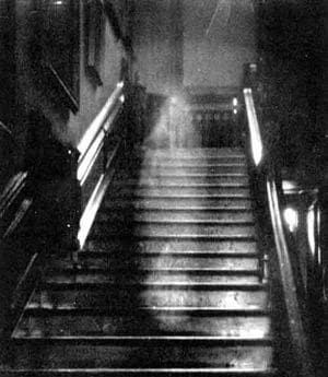 Brown Lady Ghost photo. Originally taken in 1936 by Captain Hubert C. Provand (Indre Shire Inc.), and published in the magazine 'Countrylife' in the same year.