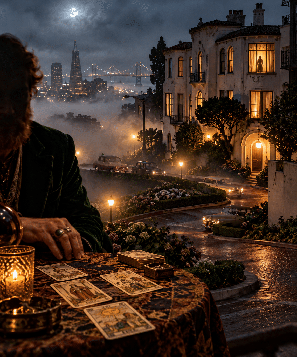 Foggy Tarot Night on Lombard Street